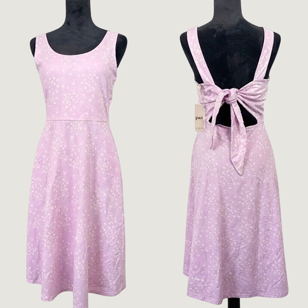 Pact Floral Tie Back Midi Dress Womens Large Lilac Purple Cottage Garden Party